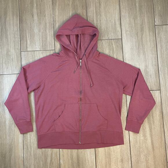 Eddie Bauer XL Full Zip Hoodie Women's Pink Cotton Blend Lightweight Sweatshirt - Picture 1 of 7